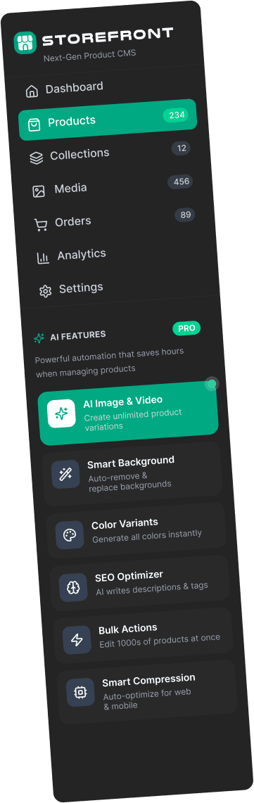 Storefront product CMS panel